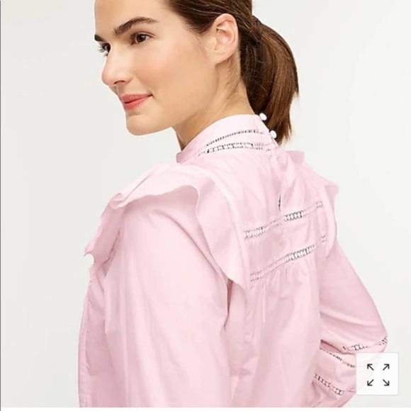 New J. Crew Crocheted Lace Flutter Sleeve Mock Neck Pink Top Medium - Picture 3 of 16